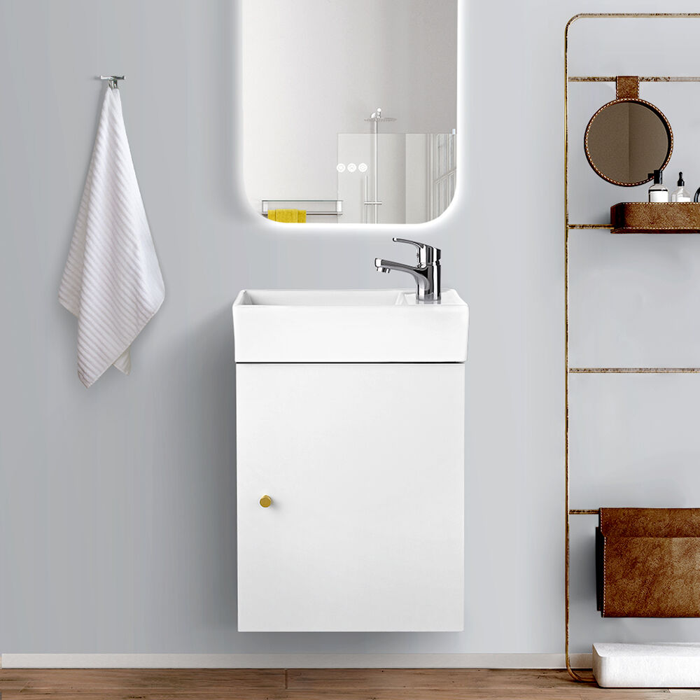 Simplus Bathroom Vanity Unit Sink With Ceramic Basin Cabinet Storage Wall Hung - Picture 42 of 80