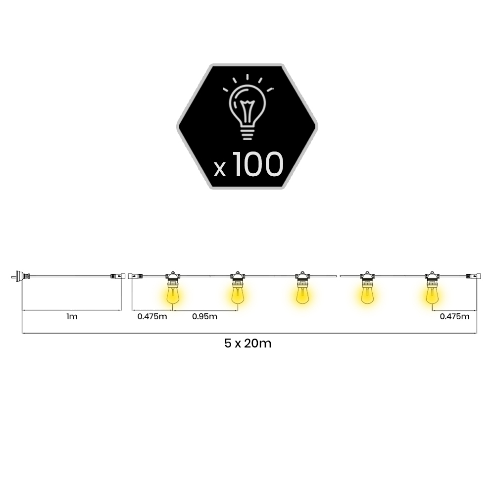 Groverdi 20M-100M Festoon Lights LED String Light Christmas Wedding Waterproof - Picture 12 of 110