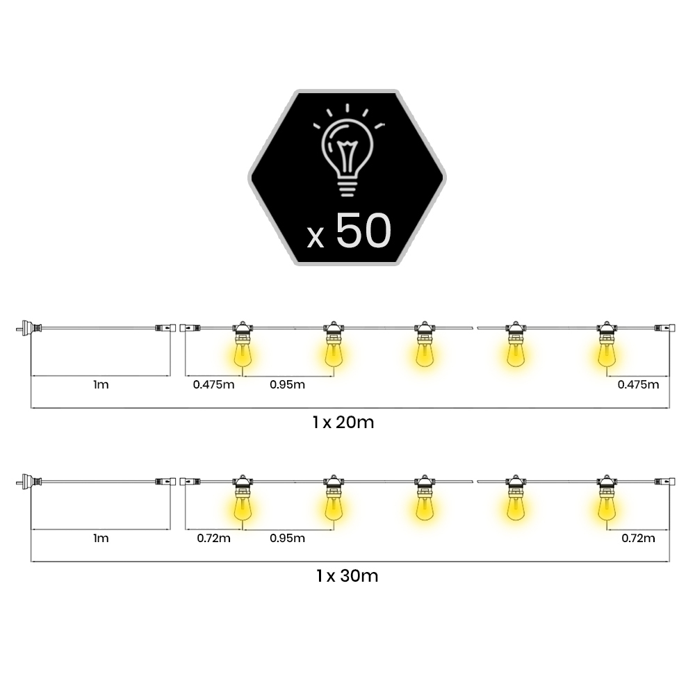 Groverdi 20M-100M Festoon Lights LED String Light Christmas Wedding Waterproof - Picture 62 of 110
