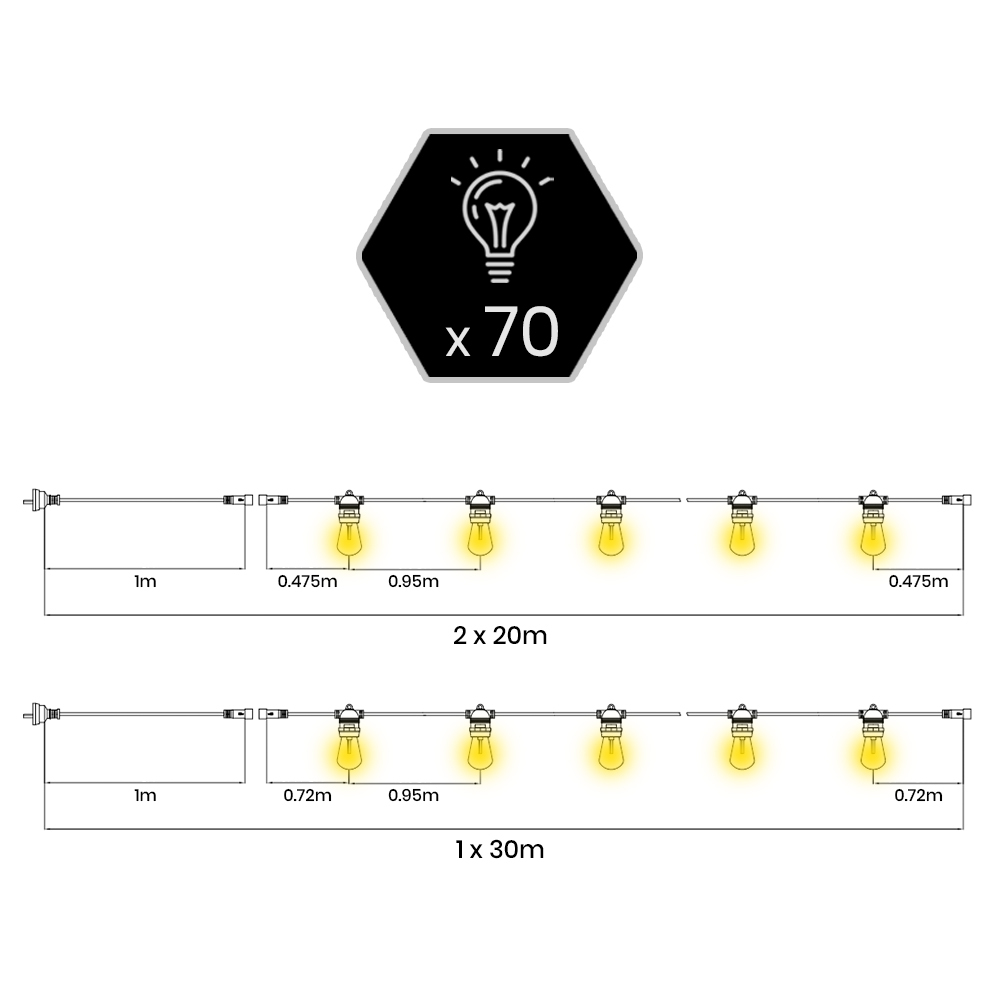 Groverdi 20M-100M Festoon Lights LED String Light Christmas Wedding Waterproof - Picture 82 of 110