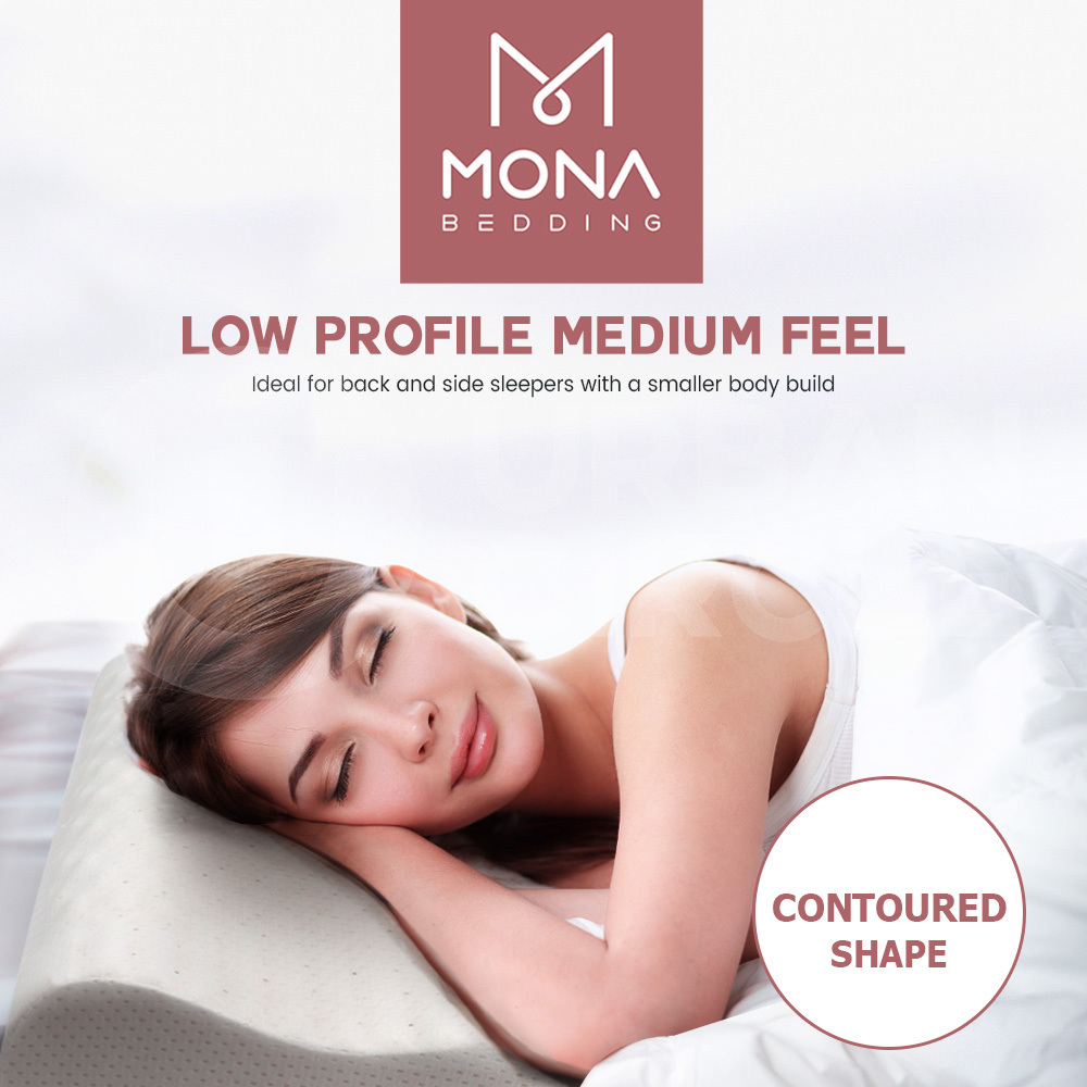 Mona Bedding 2x Natural Latex Pillow w Cover Medium Feel Standard 3 Zone Contour - Picture 7 of 48
