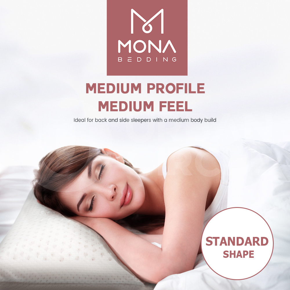 Mona Bedding 2x Natural Latex Pillow w Cover Medium Feel Standard 3 Zone Contour - Picture 18 of 48