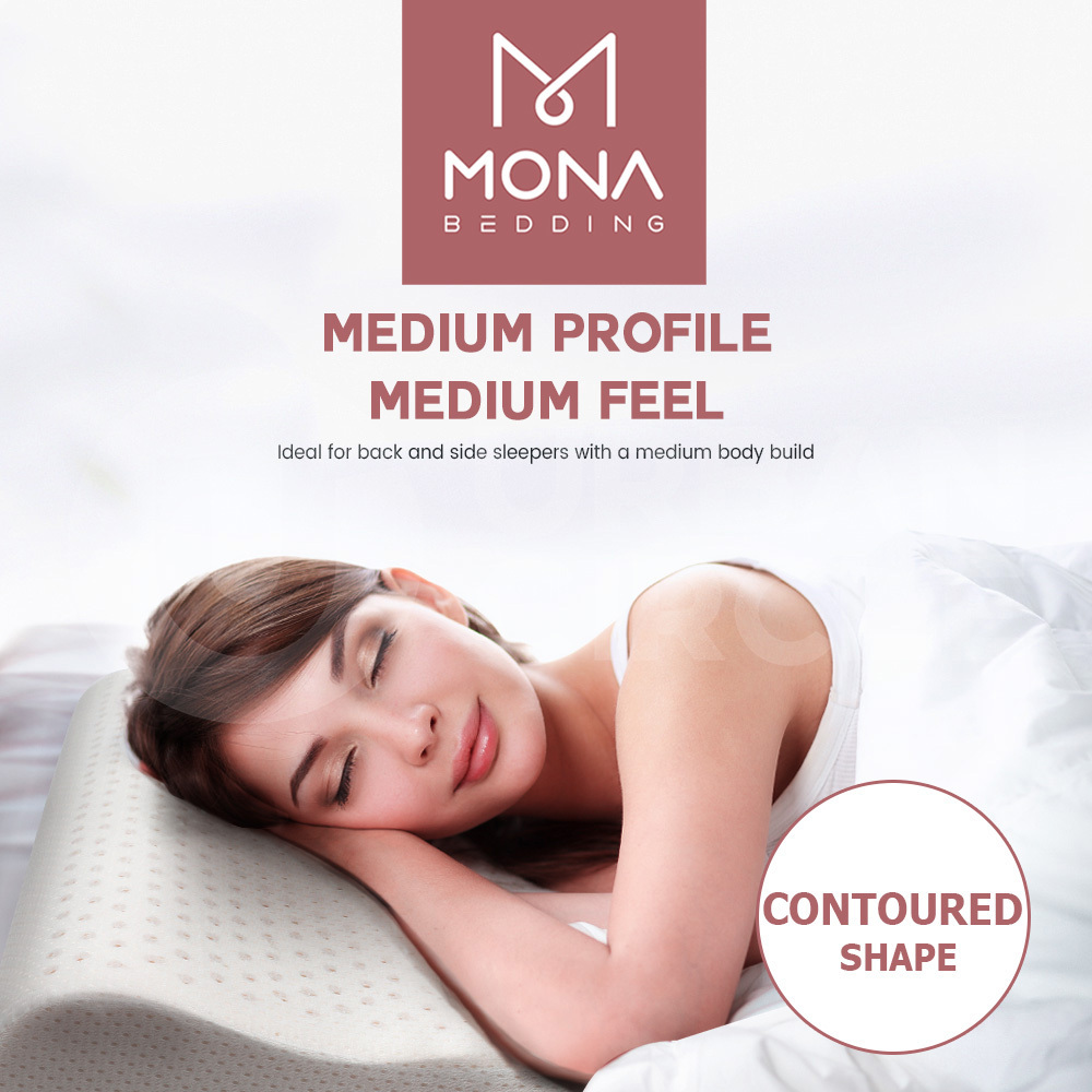 Mona Bedding 2x Natural Latex Pillow w Cover Medium Feel Standard 3 Zone Contour - Picture 28 of 48