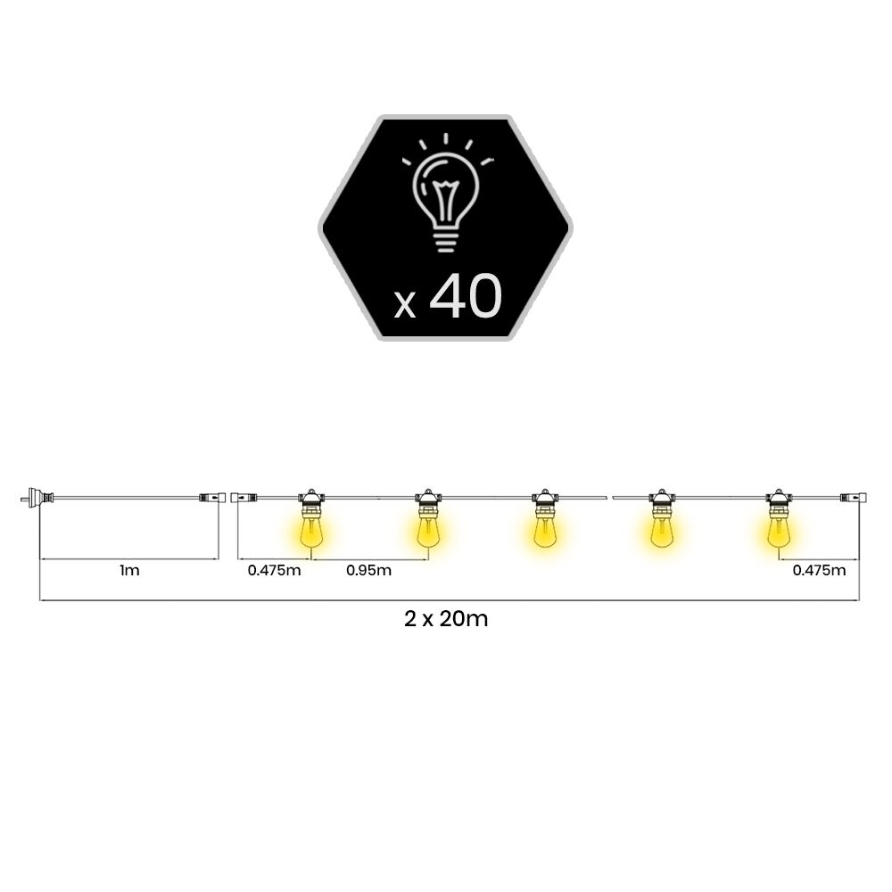 Groverdi 20-100M String Lights LED Festoon Light Outdoor Garden Party Waterproof - Picture 52 of 140
