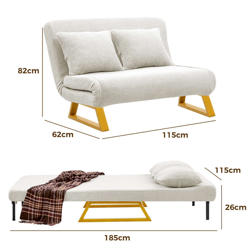 Furb Sofa Bed Lounge Chair Sherpa Fabric Folding Recliner Single/Double Seat - Picture 13 of 99