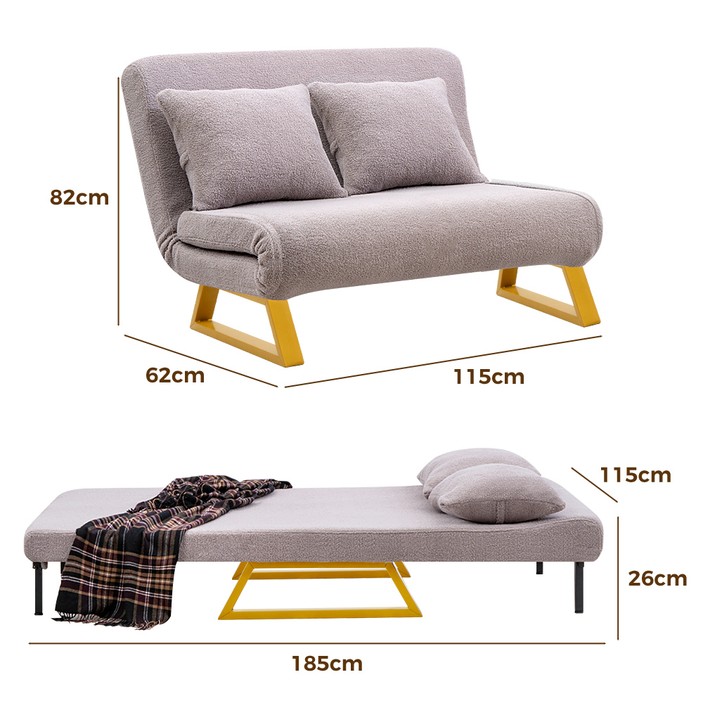 Furb Sofa Bed Lounge Chair Sherpa Fabric Folding Recliner Single/Double Seat - Picture 24 of 99