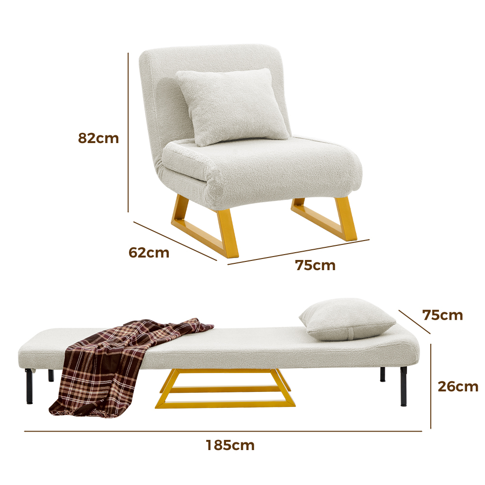 Furb Sofa Bed Lounge Chair Sherpa Fabric Folding Recliner Single/Double Seat - Picture 35 of 99