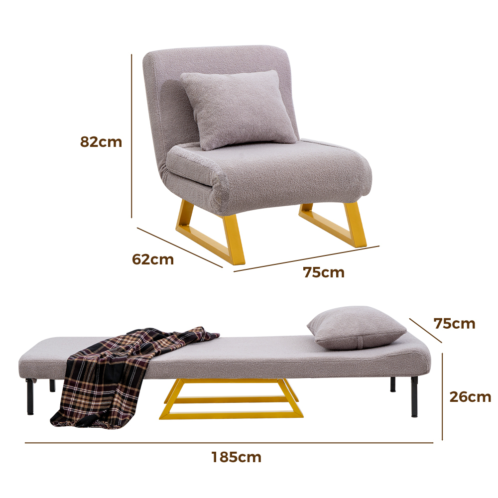 Furb Sofa Bed Lounge Chair Sherpa Fabric Folding Recliner Single/Double Seat - Picture 46 of 99