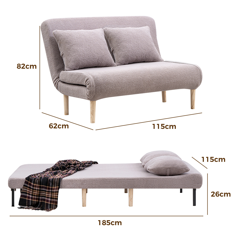 Furb Sofa Bed Lounge Chair Sherpa Fabric Folding Recliner Single/Double Seat - Picture 68 of 99
