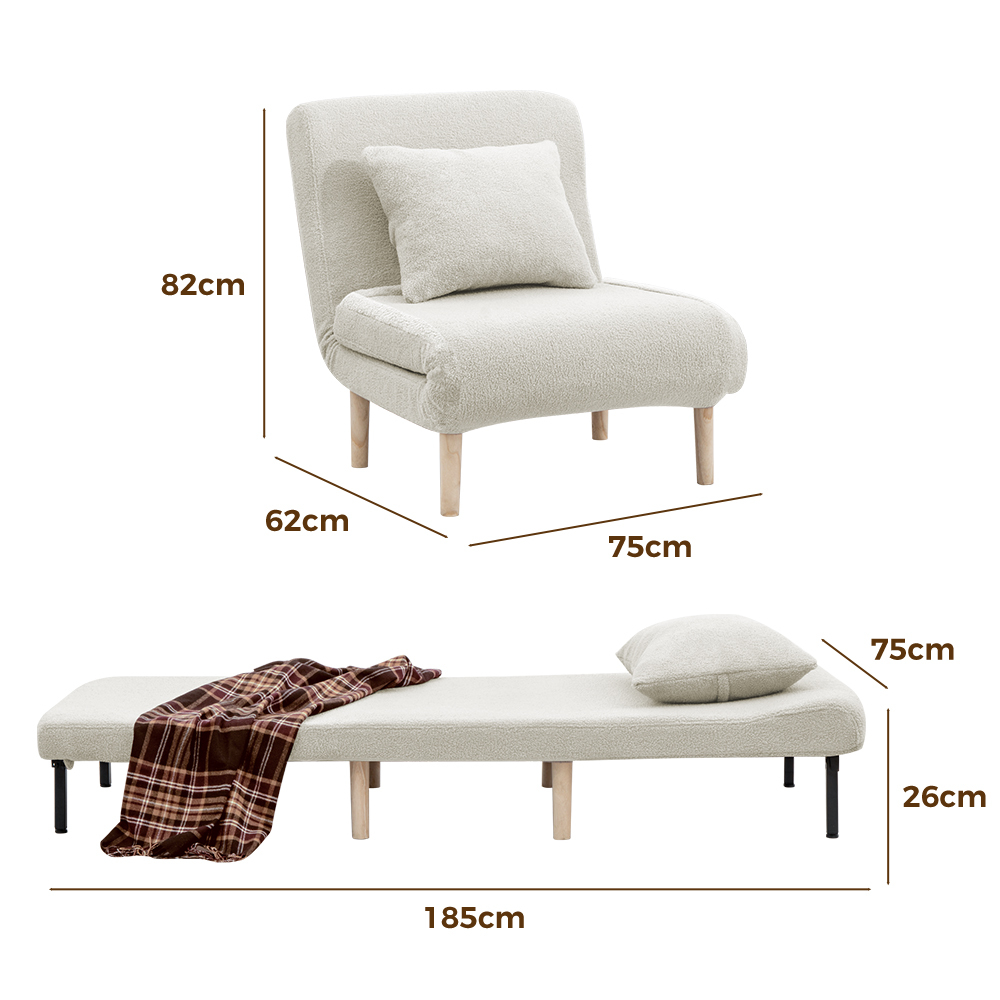 Furb Sofa Bed Lounge Chair Sherpa Fabric Folding Recliner Single/Double Seat - Picture 79 of 99