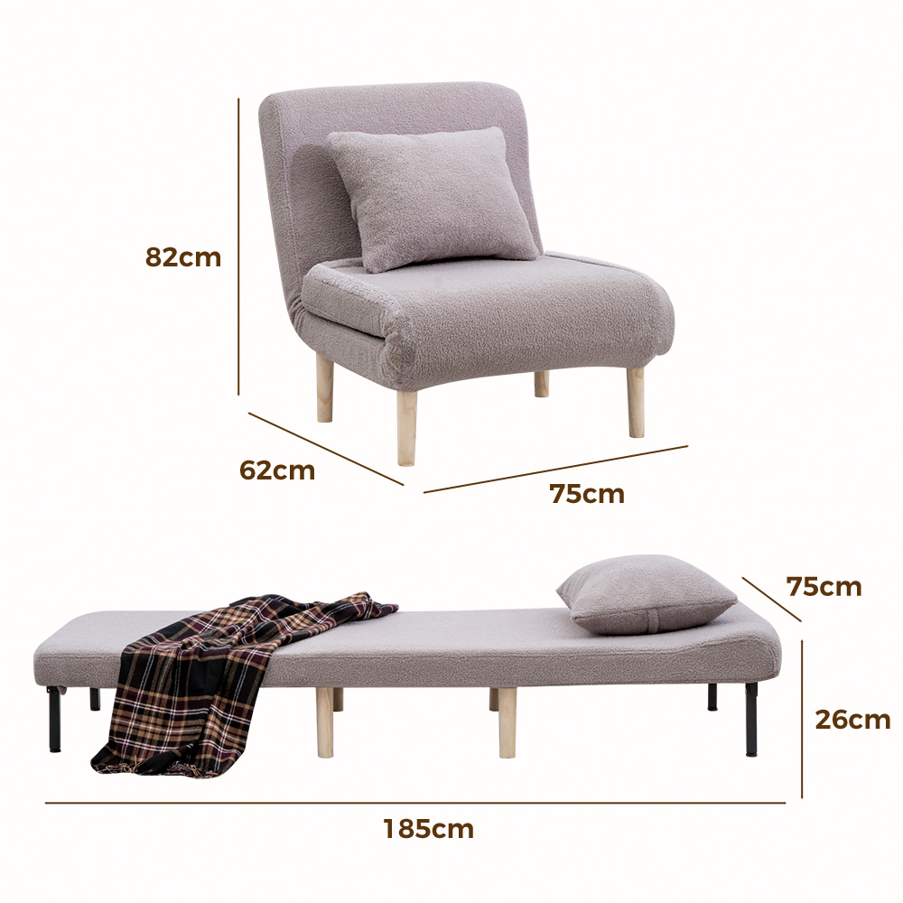 Furb Sofa Bed Lounge Chair Sherpa Fabric Folding Recliner Single/Double Seat - Picture 90 of 99