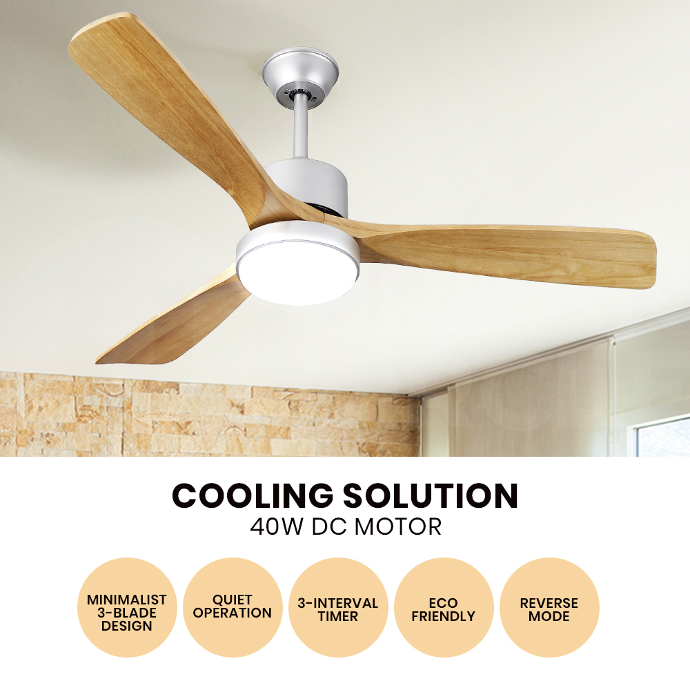 Krear Ceiling Fan With Light Remote Control 52'' DC Wood Blade Strong Wind Timer - Picture 24 of 55