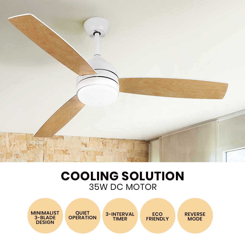 Krear 52" Inch Ceiling Fan Wooden Blades DC Motor Fans Light LED Remote Control - Picture 302 of 312