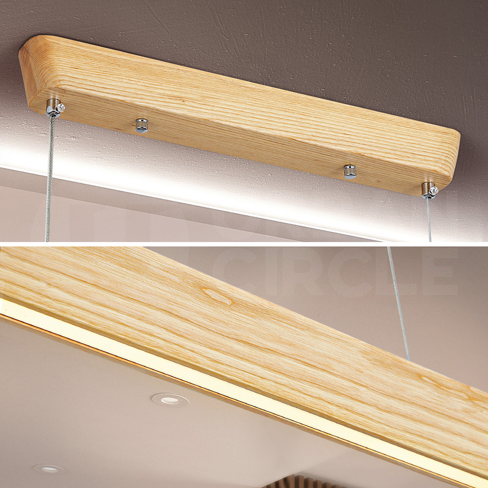Krear Wooden Pendant Light Solid Wood LED Strips Linear Lighting 1.2M/1.5M/1.8M - Picture 103 of 197