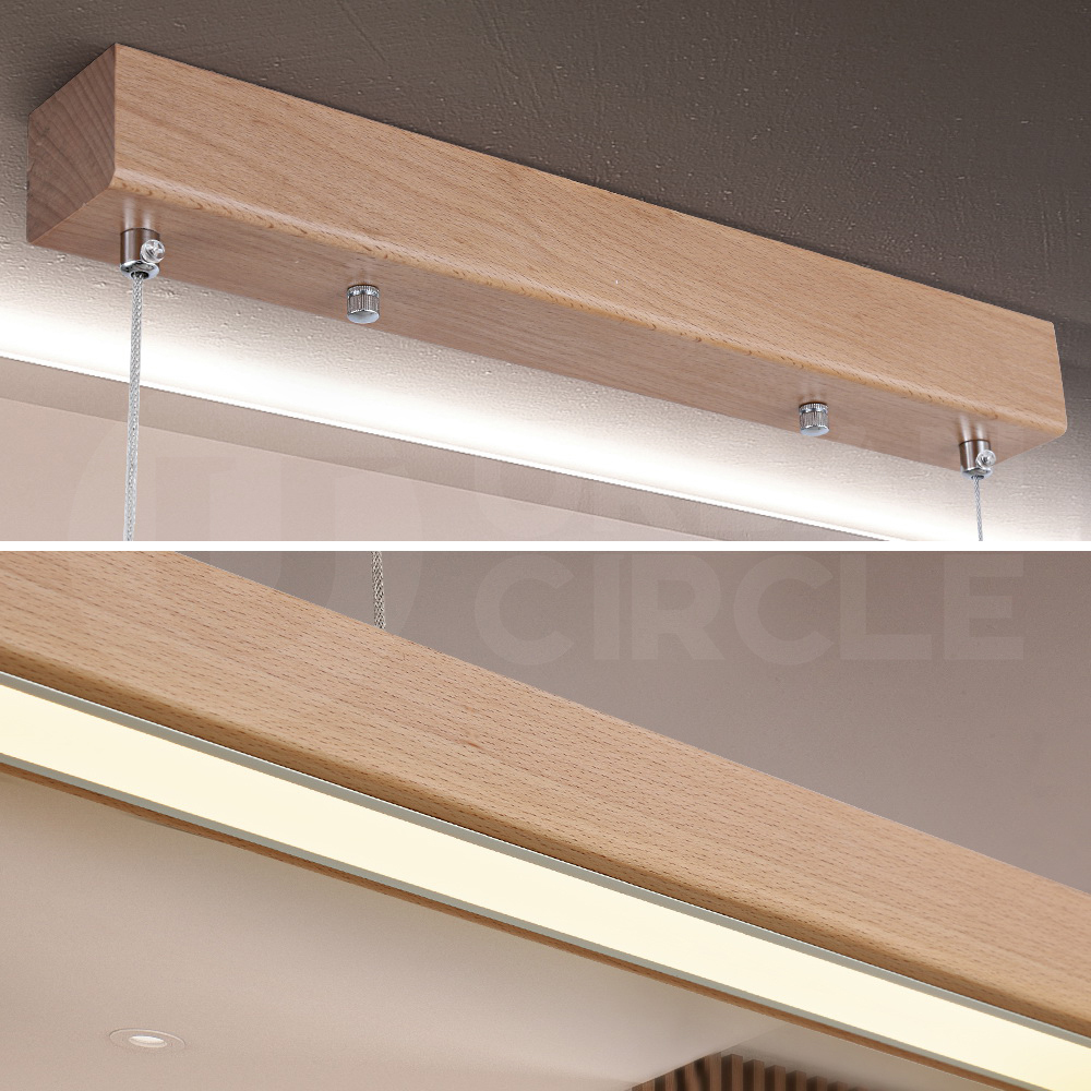 Krear Wooden Pendant Light Solid Wood LED Strips Linear Lighting 1.2M/1.5M/1.8M - Picture 127 of 197