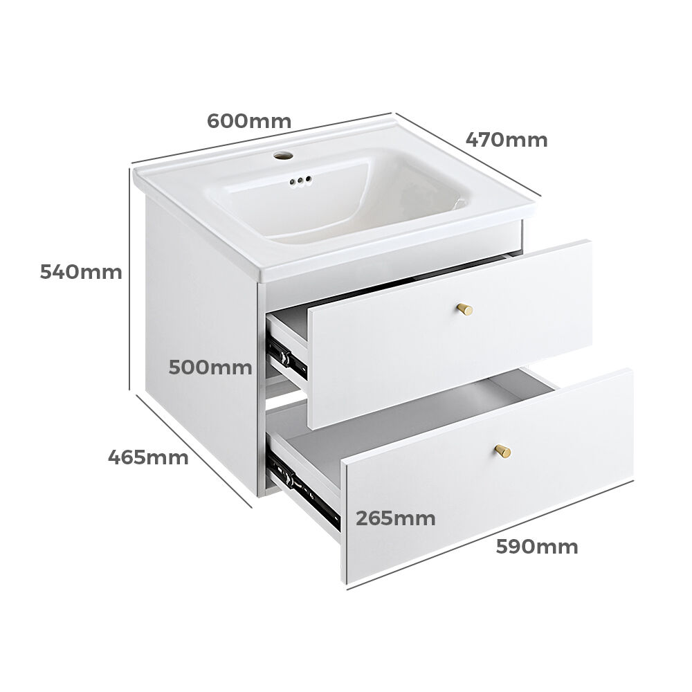 Simplus Bathroom Vanity Unit Sink With Ceramic Basin Cabinet Storage Wall Hung - Picture 20 of 80