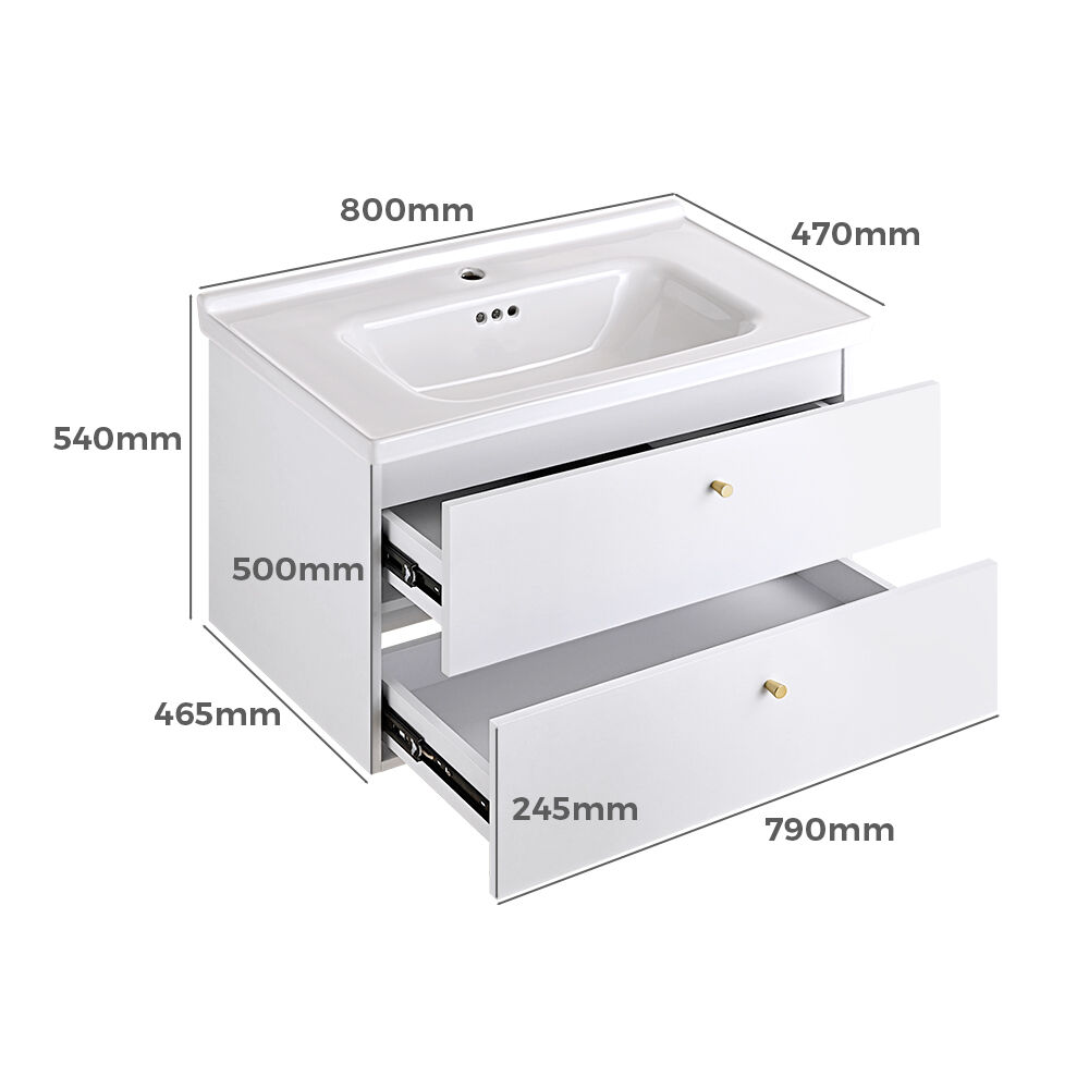Simplus Bathroom Vanity Unit Sink With Ceramic Basin Cabinet Storage Wall Hung - Picture 30 of 80
