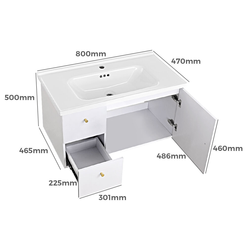 Simplus Bathroom Vanity Unit Sink With Ceramic Basin Cabinet Storage Wall Hung - Picture 70 of 80