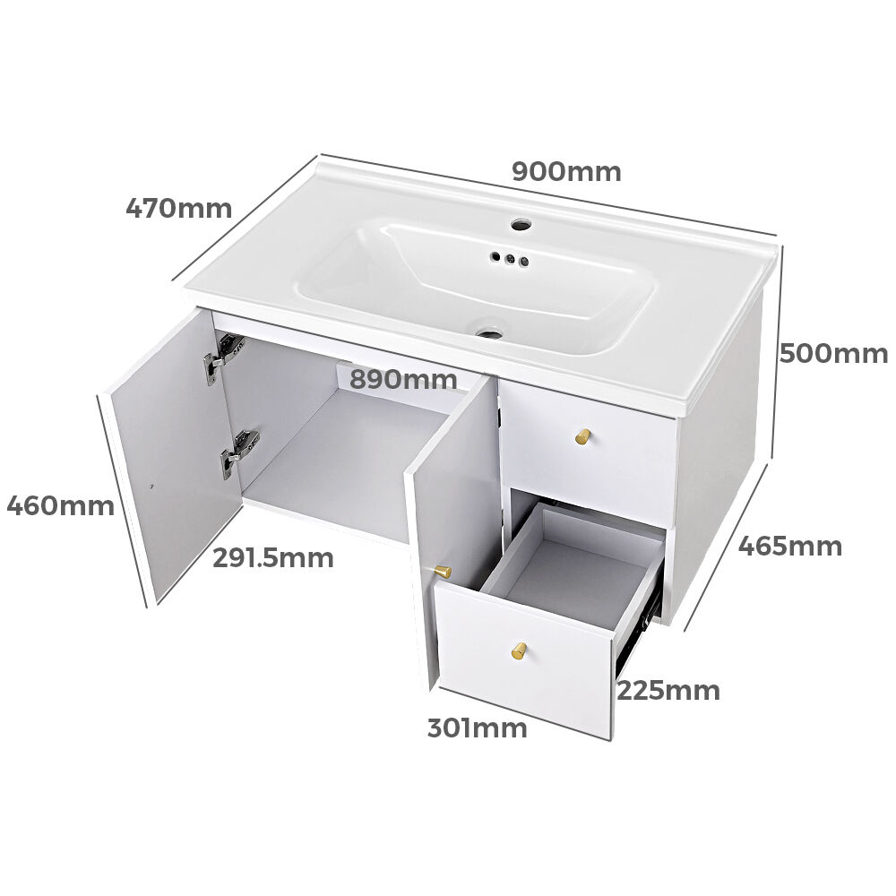 Simplus Bathroom Vanity Unit Sink With Ceramic Basin Cabinet Storage Wall Hung - Picture 80 of 80