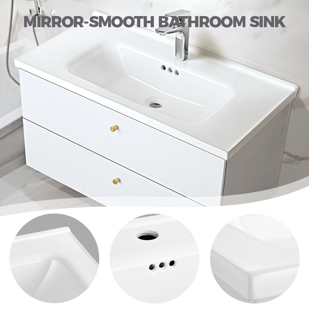 Simplus Bathroom Vanity Unit Sink With Ceramic Basin Cabinet Storage Wall Hung - Picture 23 of 80