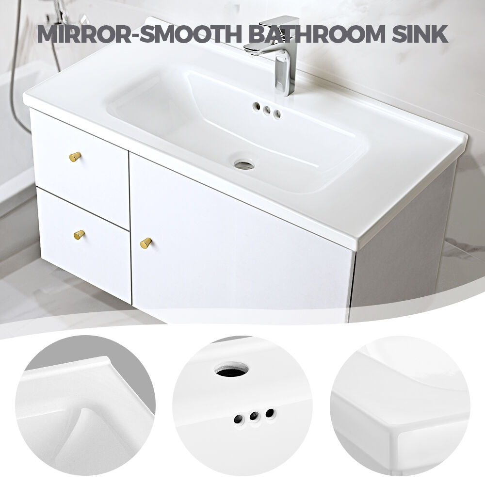 Simplus Bathroom Vanity Unit Sink With Ceramic Basin Cabinet Storage Wall Hung - Picture 63 of 80