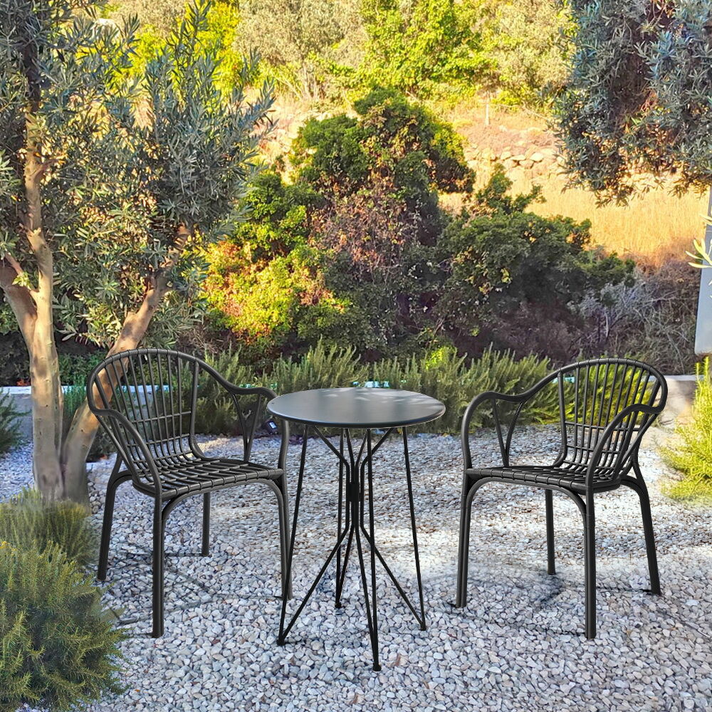 Furb 2PC Outdoor Dining Chair Lounge Chair Patio Furniture Garden Black/Camel - Picture 13 of 50