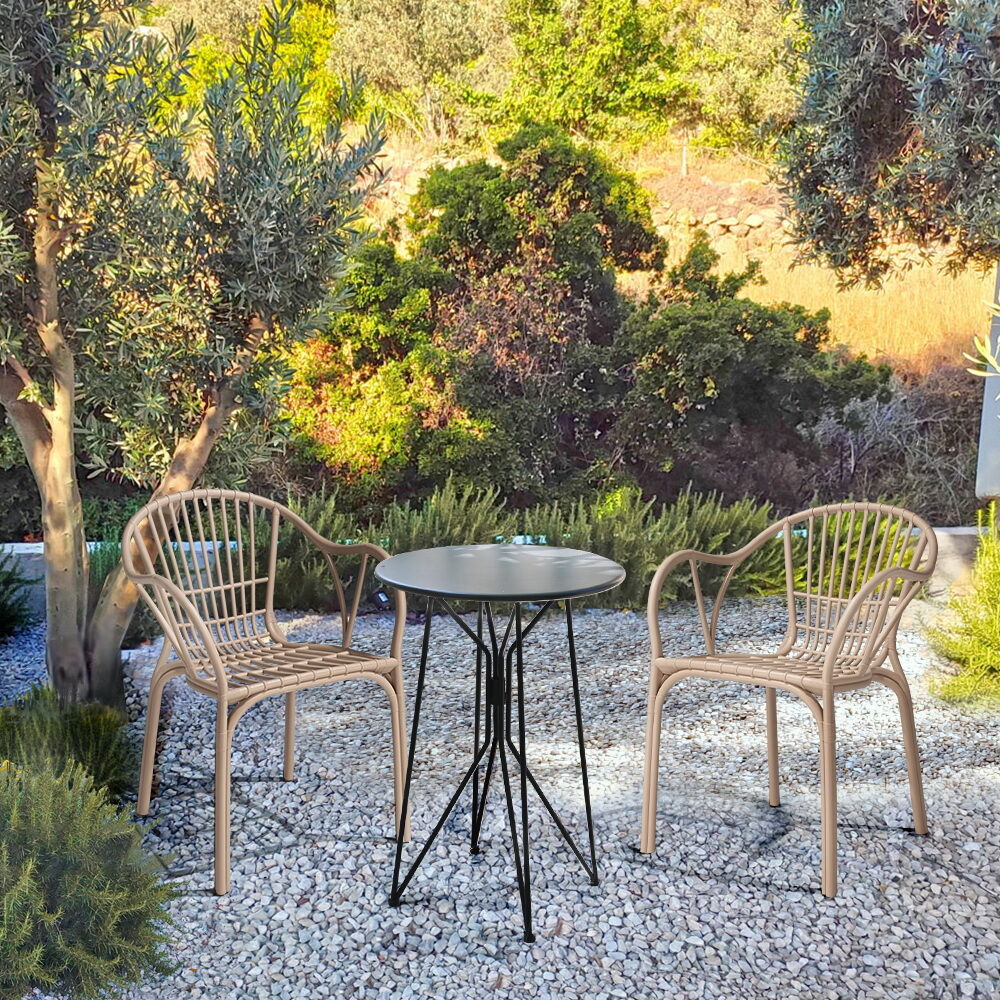 Furb 2PC Outdoor Dining Chair Lounge Chair Patio Furniture Garden Black/Camel - Picture 23 of 50