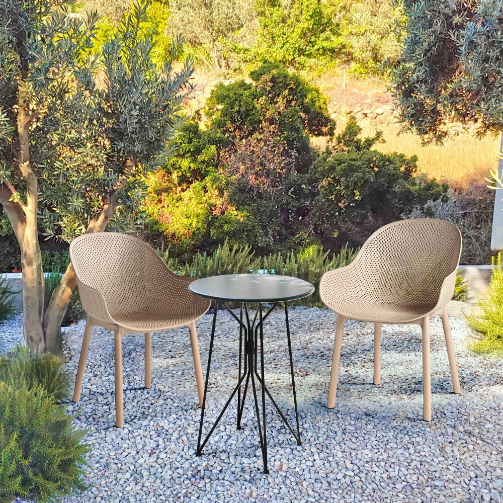 Furb 2PC Outdoor Dining Chair Lounge Chair Patio Furniture Garden Black/Camel - Picture 43 of 50