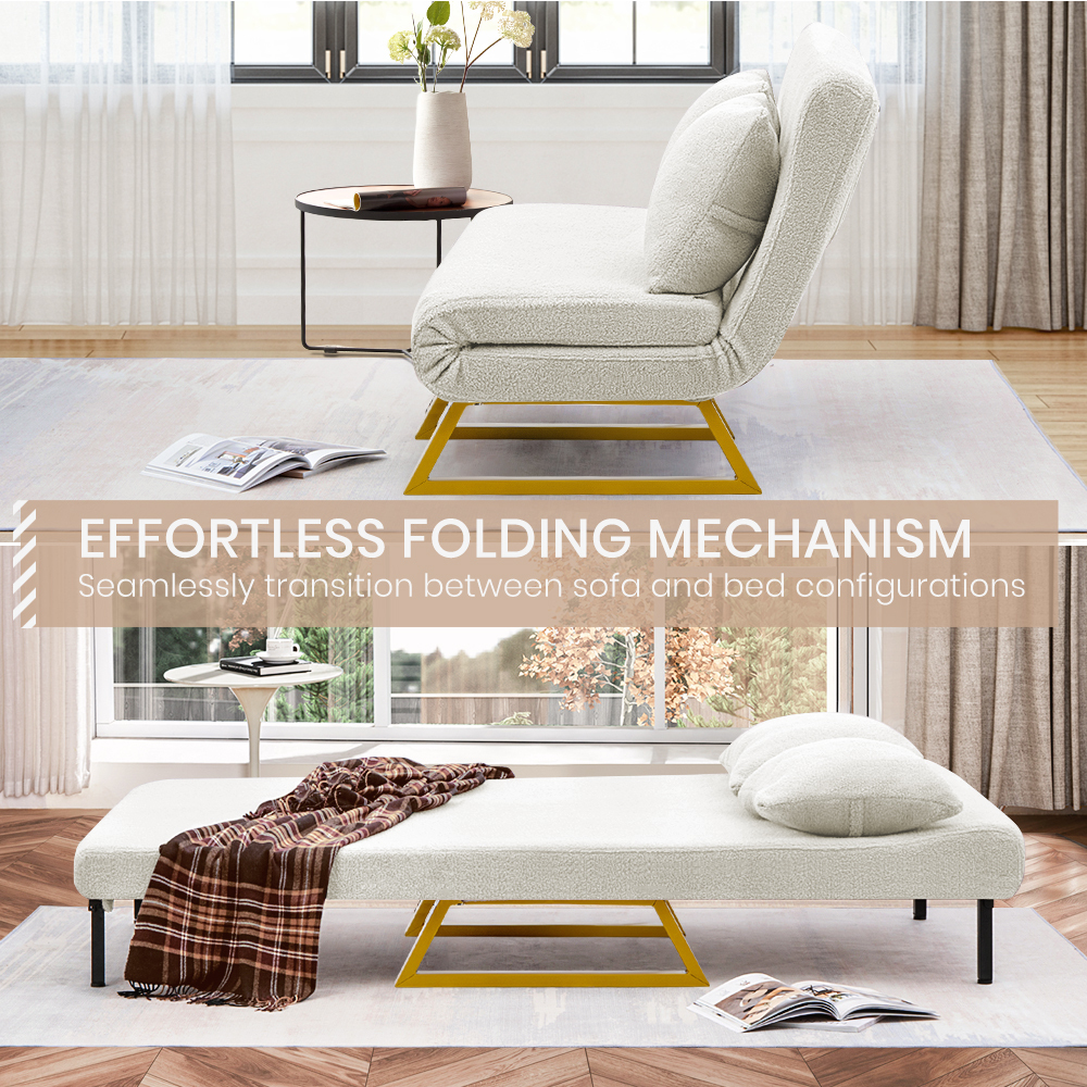 Furb Sofa Bed Lounge Chair Sherpa Fabric Folding Recliner Single/Double Seat - Picture 14 of 99