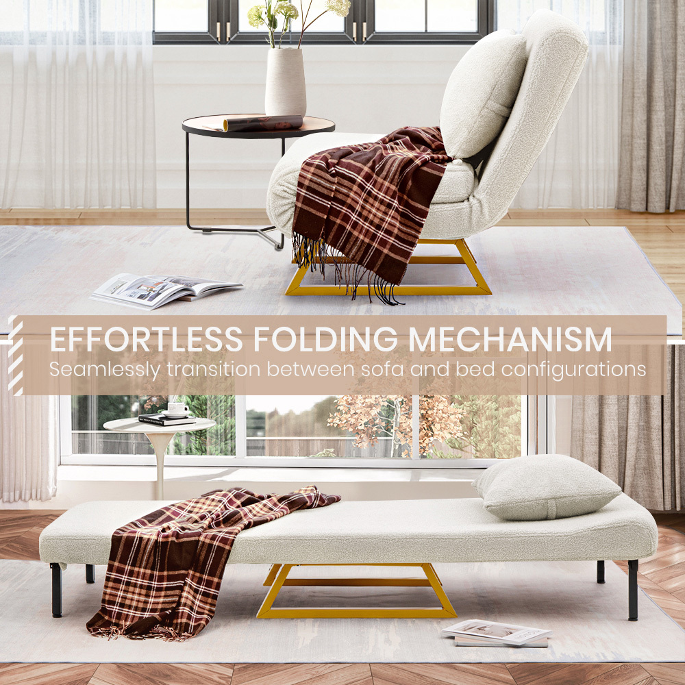 Furb Sofa Bed Lounge Chair Sherpa Fabric Folding Recliner Single/Double Seat - Picture 36 of 99
