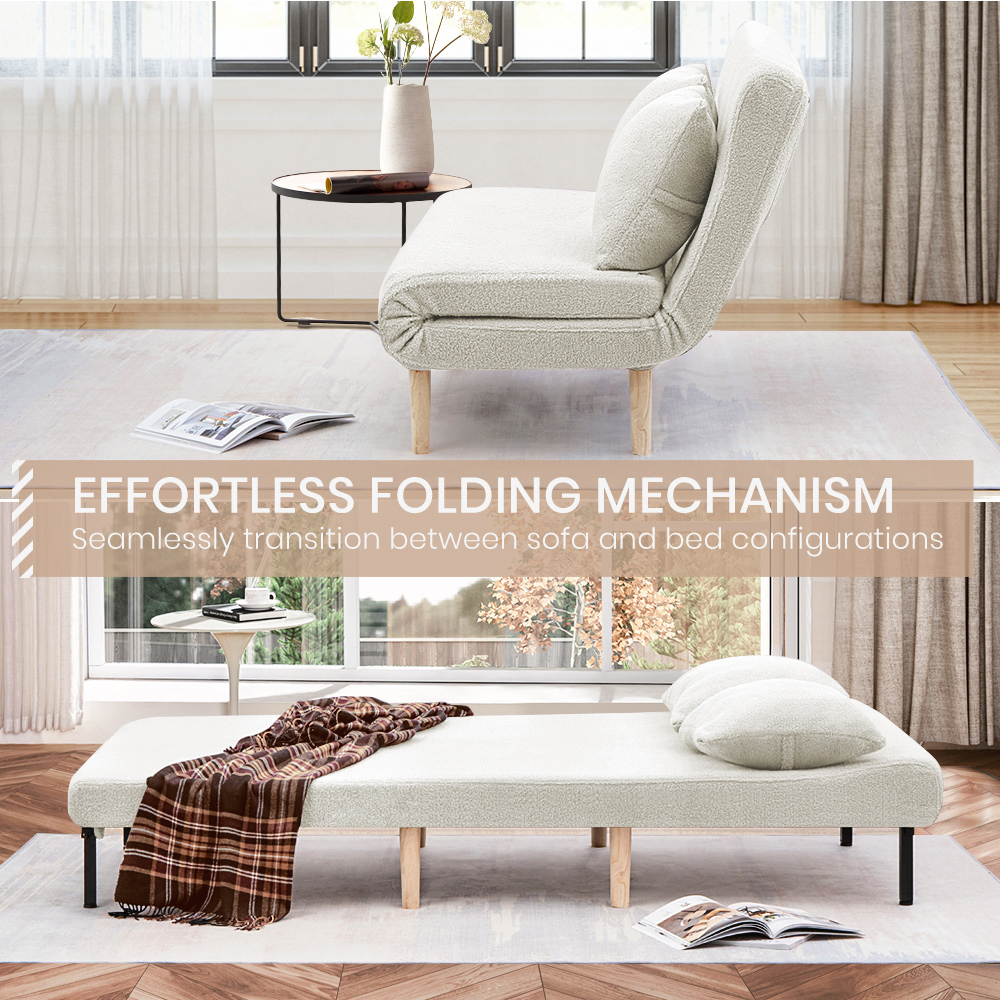 Furb Sofa Bed Lounge Chair Sherpa Fabric Folding Recliner Single/Double Seat - Picture 58 of 99