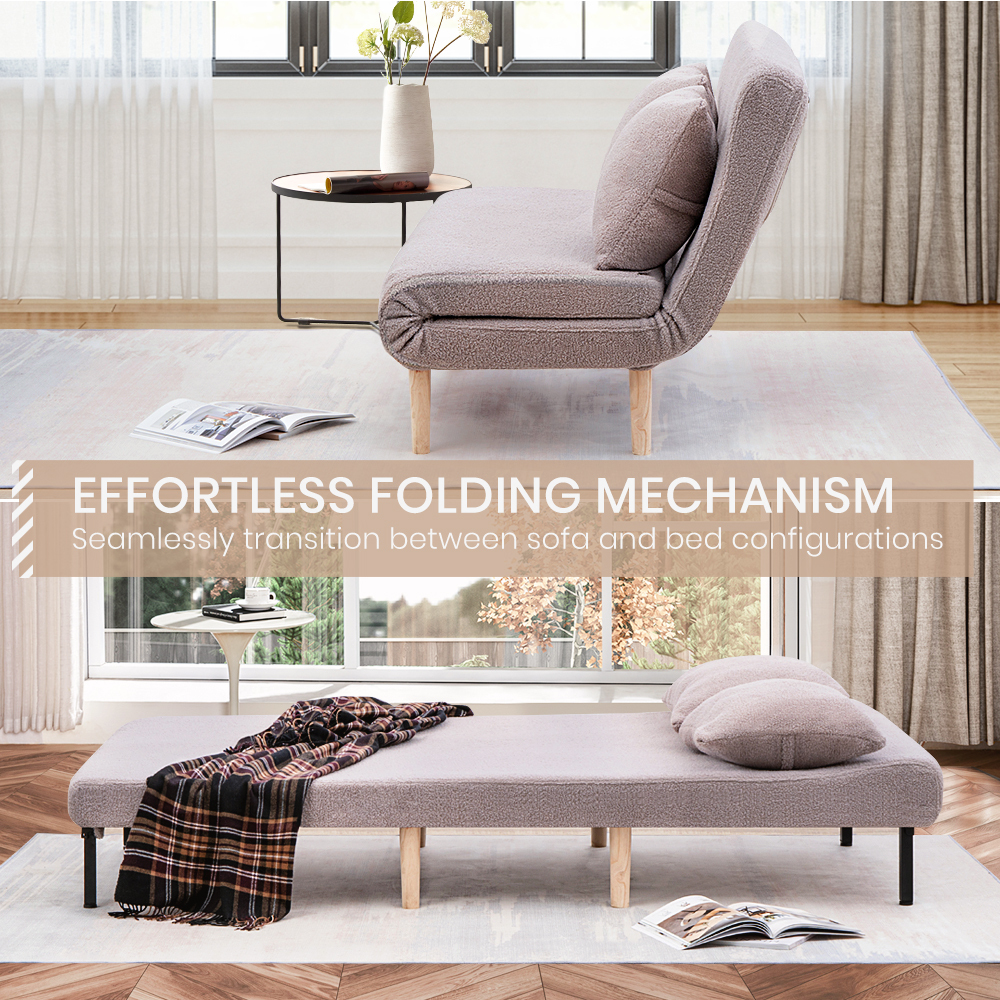 Furb Sofa Bed Lounge Chair Sherpa Fabric Folding Recliner Single/Double Seat - Picture 69 of 99