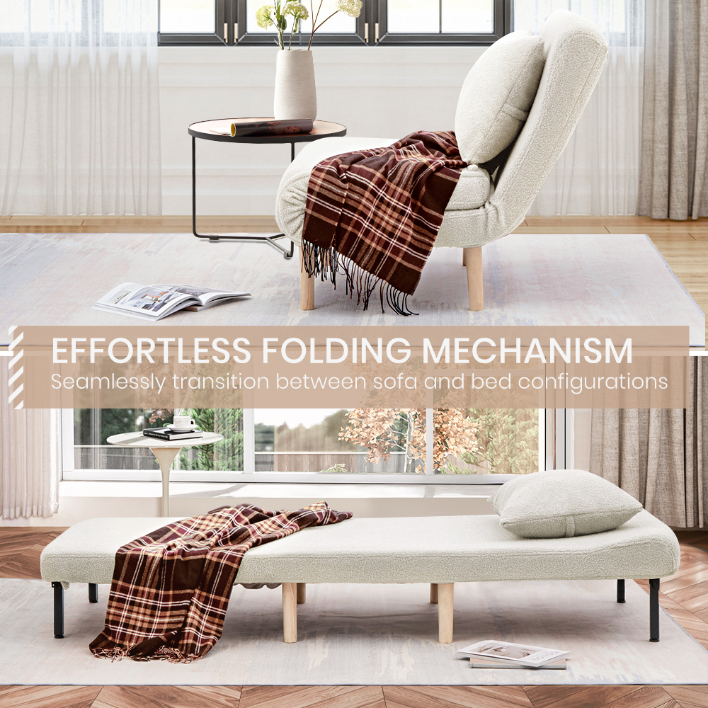 Furb Sofa Bed Lounge Chair Sherpa Fabric Recliner Wood Leg Single