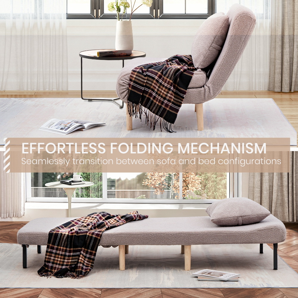 Furb Sofa Bed Lounge Chair Sherpa Fabric Folding Recliner Single/Double Seat - Picture 91 of 99