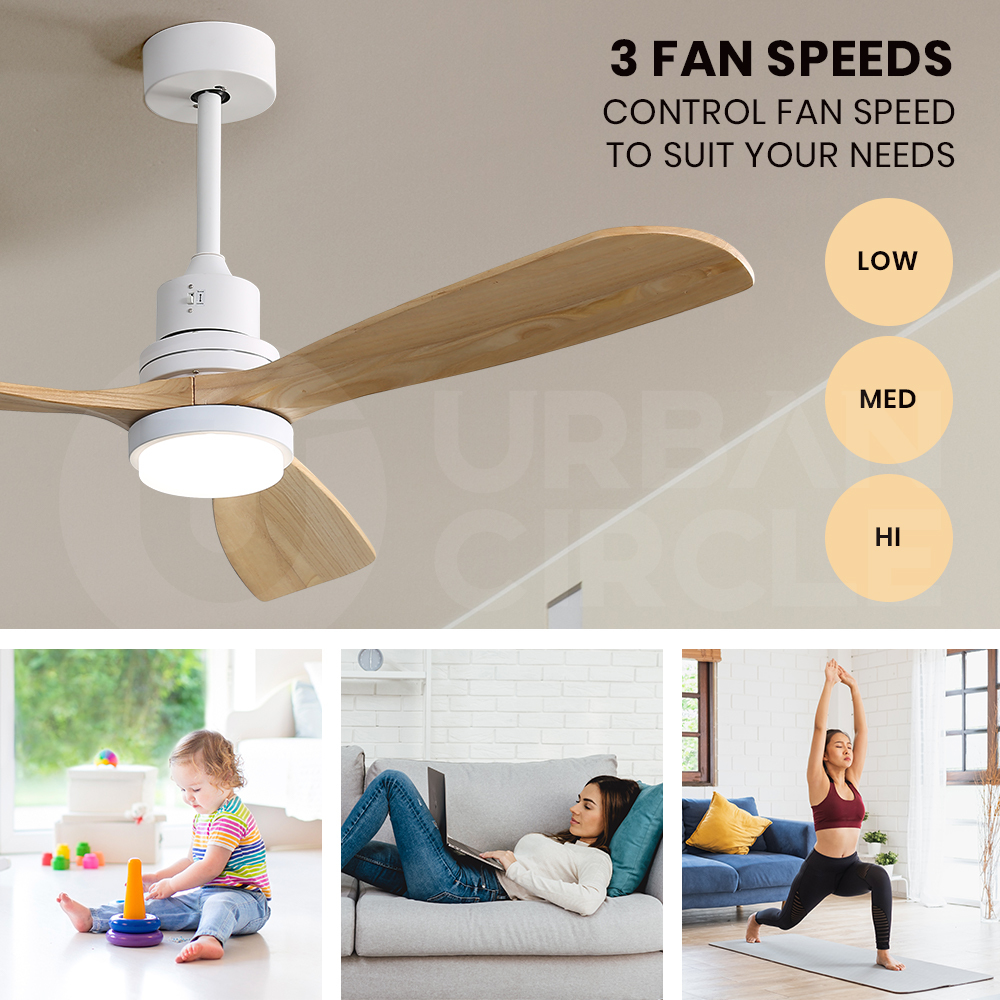 Krear 52" Inch Ceiling Fan Wooden Blades DC Motor Fans Light LED Remote Control - Picture 111 of 312
