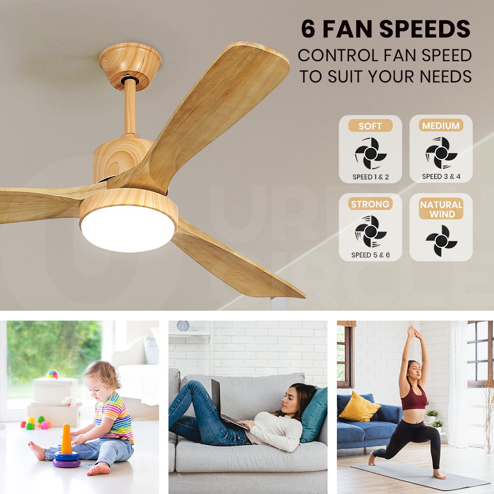 Krear Ceiling Fan With Light Remote Control 52'' DC Wood Blade Strong Wind Timer - Picture 36 of 55