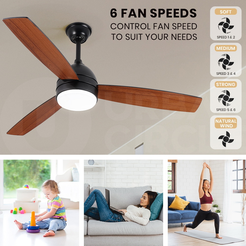 Krear 52" Inch Ceiling Fan Wooden Blades DC Motor Fans Light LED Remote Control - Picture 291 of 312