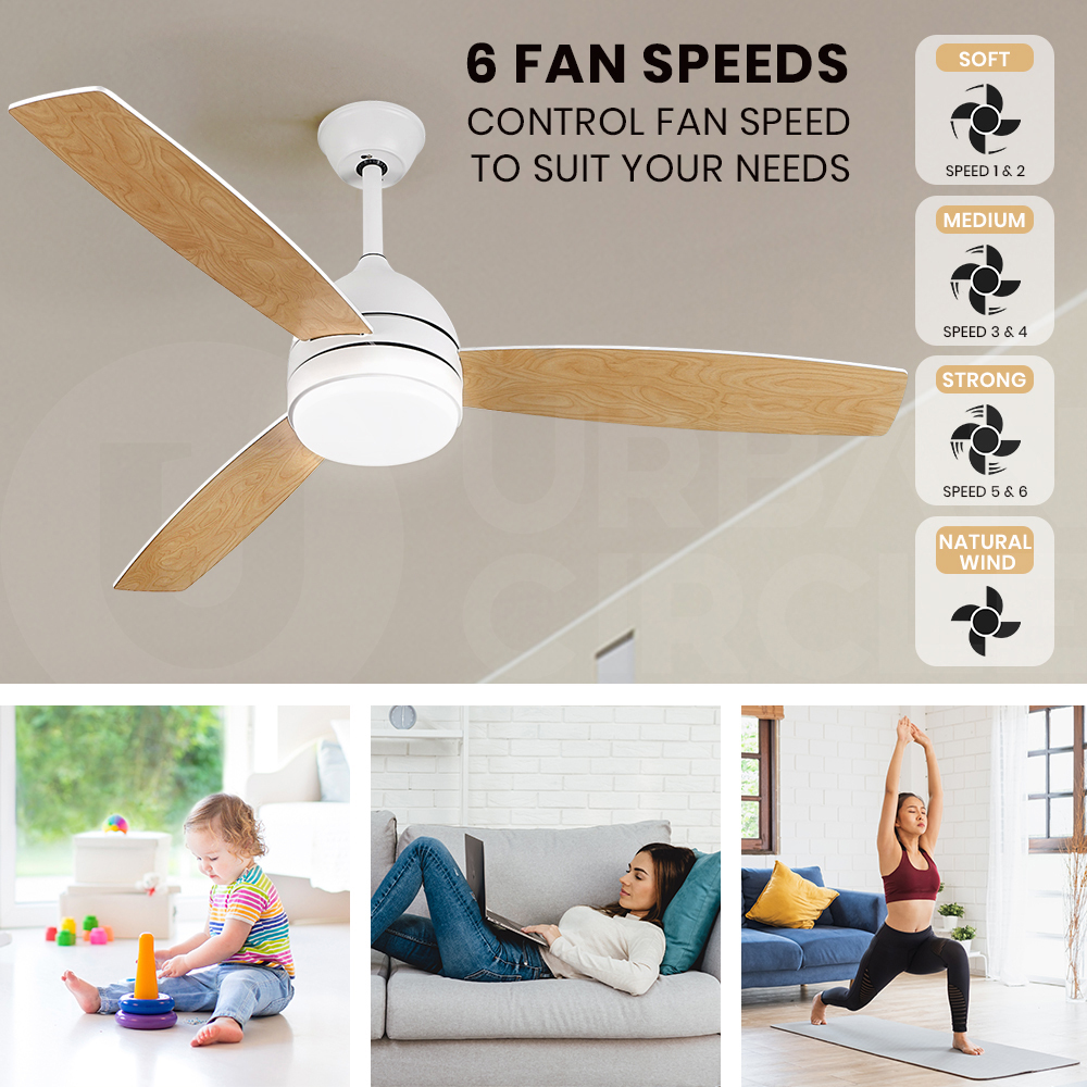 Krear 52" Inch Ceiling Fan Wooden Blades DC Motor Fans Light LED Remote Control - Picture 303 of 312