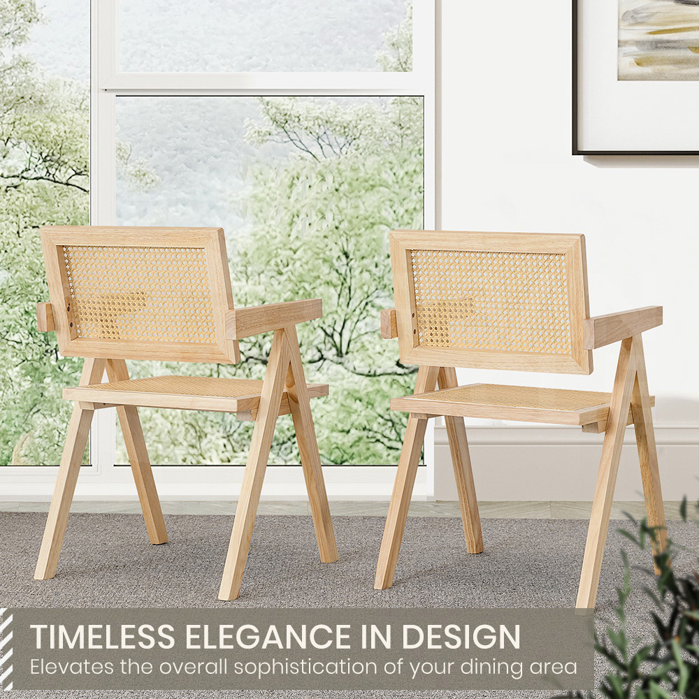 Furb 2x Dining Chairs Rattan Chair Wooden Accent Chair Oak - Picture 39 of 45