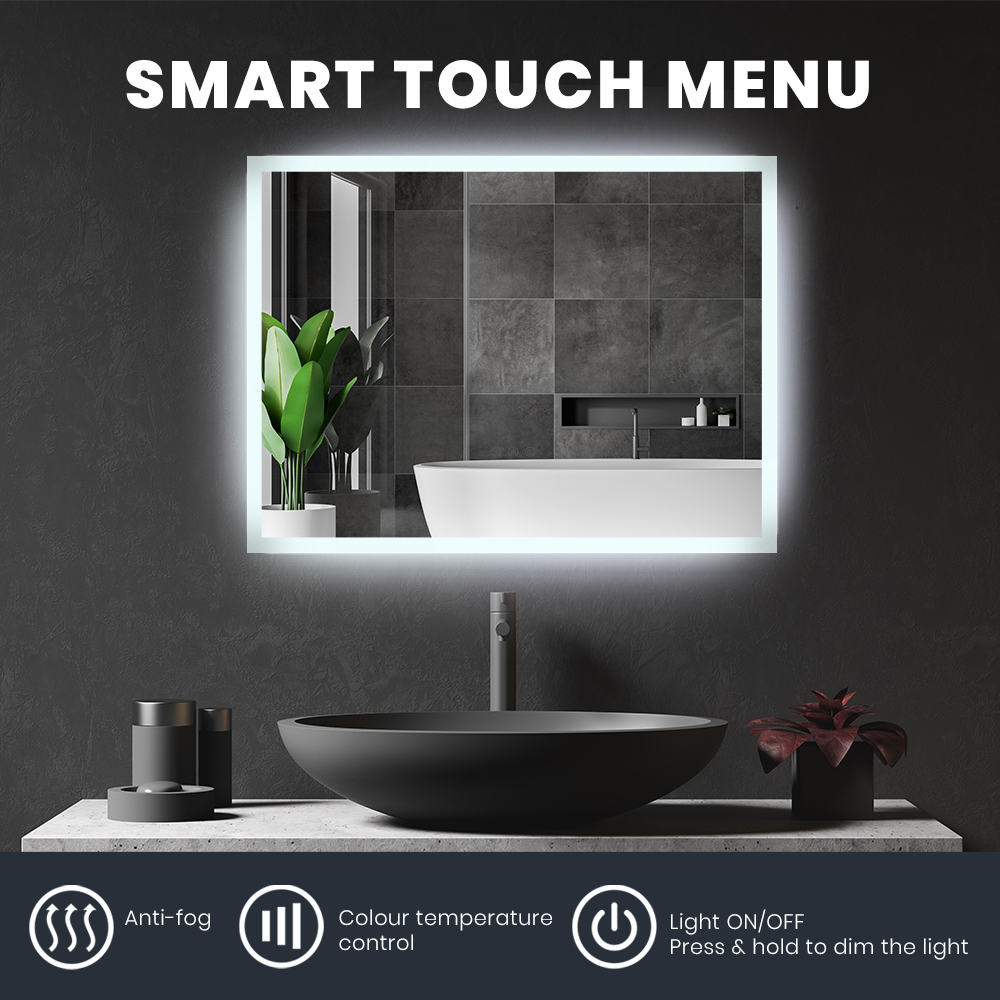 80 x 60 cm Anti-fog LED Lighted Mirror Wall Mounted Bathroom