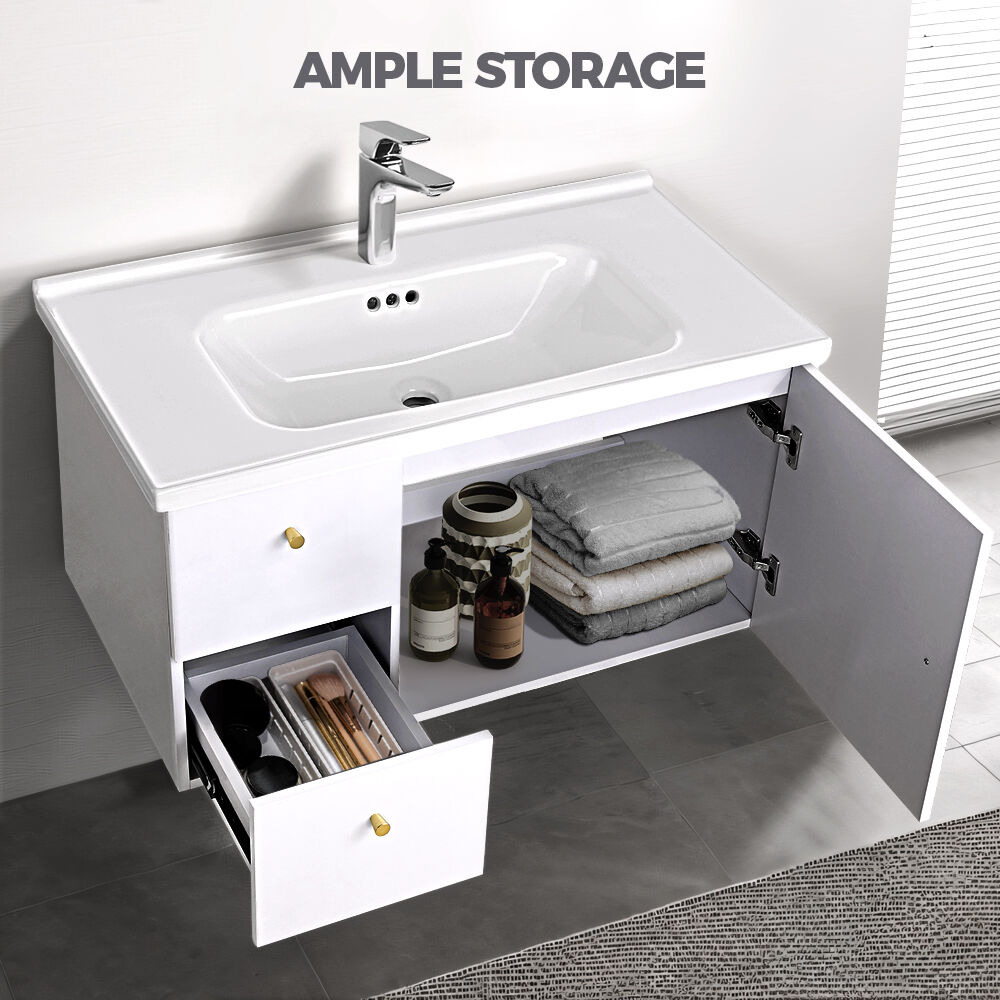 Simplus Bathroom Vanity Unit Sink With Ceramic Basin Cabinet Storage Wall Hung - Picture 64 of 80