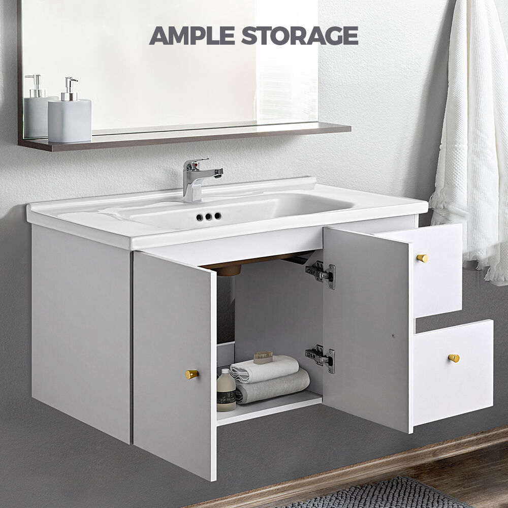 Simplus Bathroom Vanity Unit Sink With Ceramic Basin Cabinet Storage Wall Hung - Picture 74 of 80
