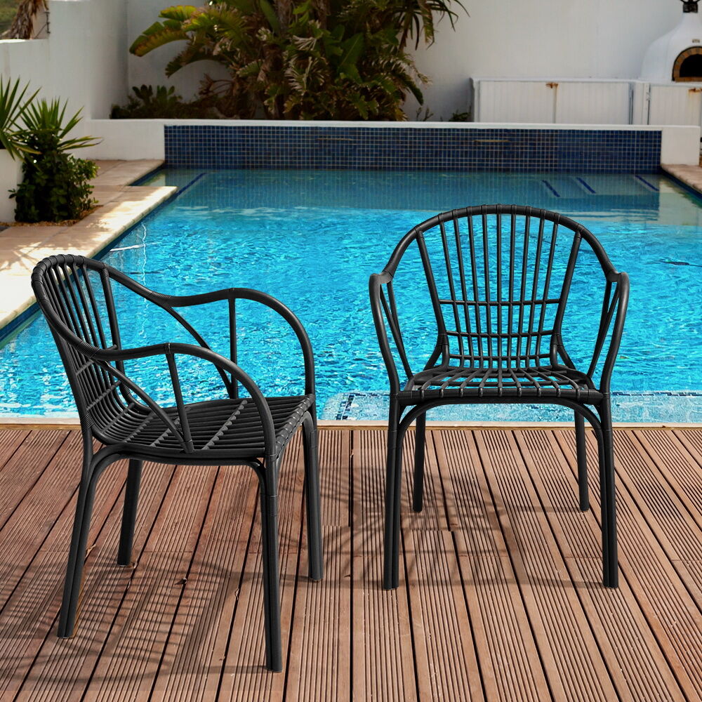 Furb 2PC Outdoor Dining Chair Lounge Chair Patio Furniture Garden Black/Camel - Picture 14 of 50