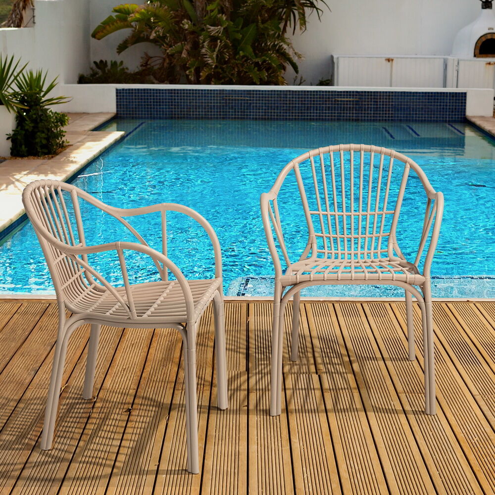 Furb 2PC Outdoor Dining Chair Lounge Chair Patio Furniture Garden Black/Camel - Picture 24 of 50