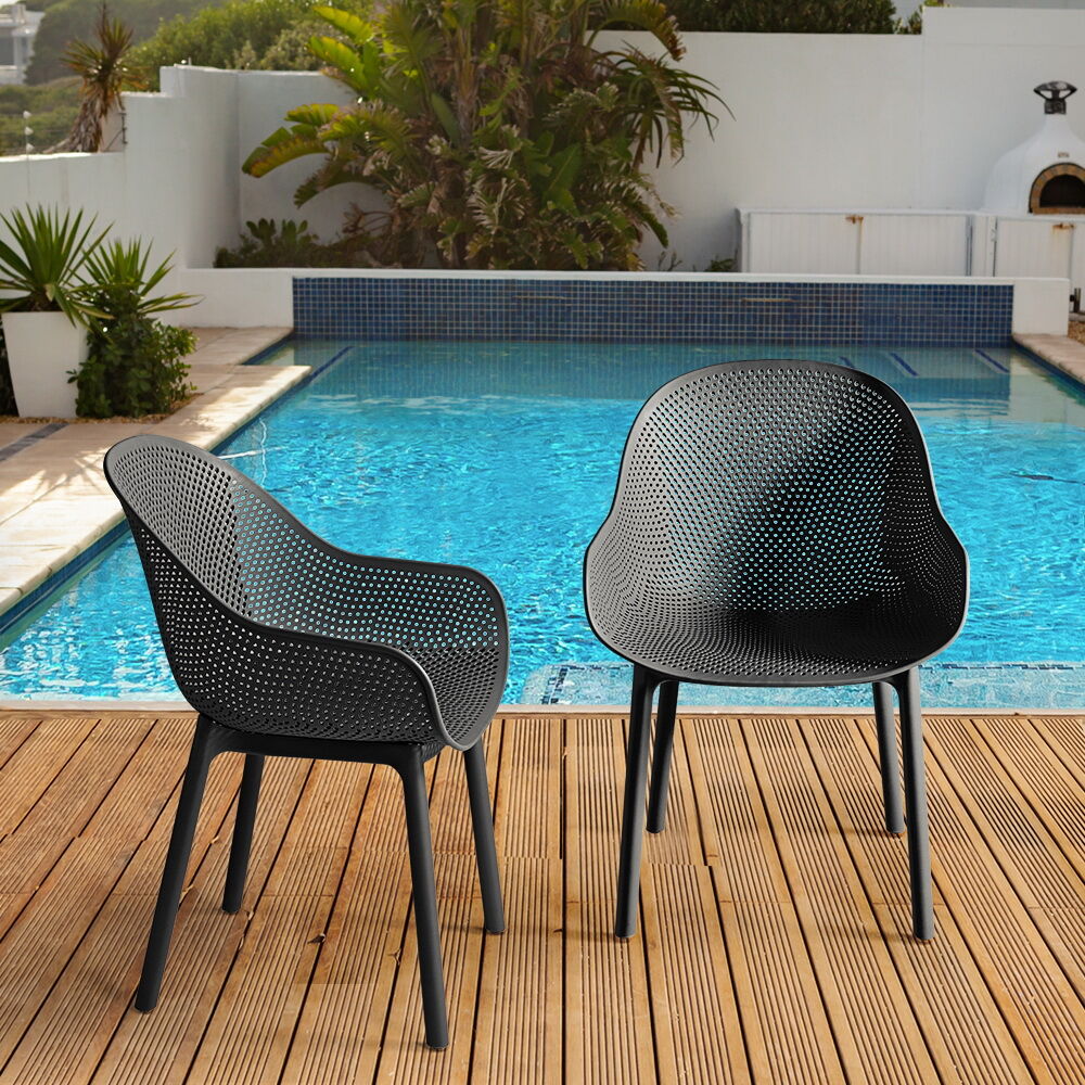 Furb 2PC Outdoor Dining Chair Lounge Chair Patio Furniture Garden Black/Camel - Picture 34 of 50