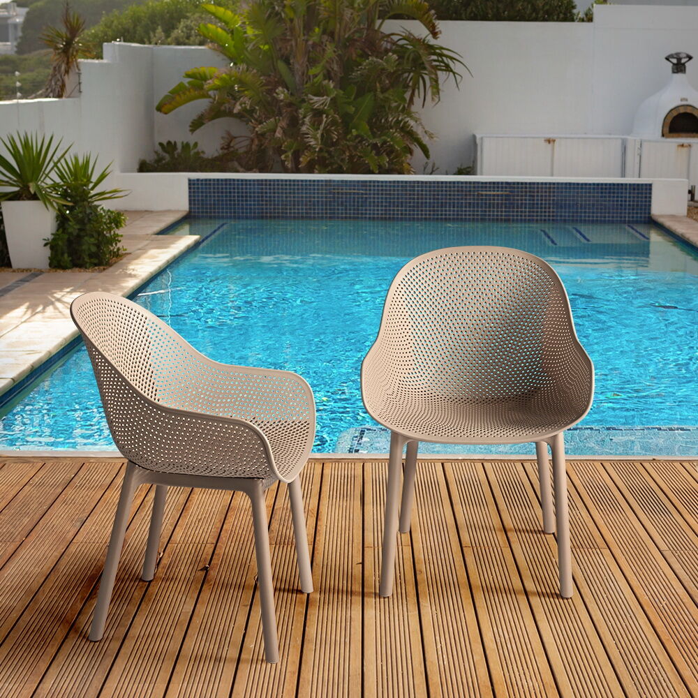 Furb 2PC Outdoor Dining Chair Lounge Chair Patio Furniture Garden Black/Camel - Picture 44 of 50