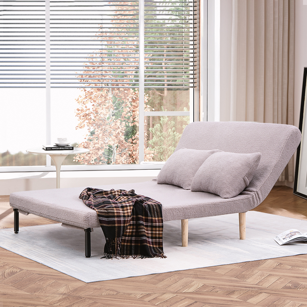 Furb Sofa Bed Lounge Chair Sherpa Fabric Folding Recliner Single/Double Seat - Picture 70 of 99