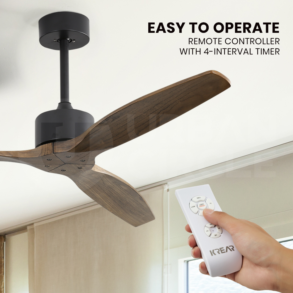 Krear 52" Inch Ceiling Fan Wooden Blades DC Motor Fans Light LED Remote Control - Picture 28 of 312