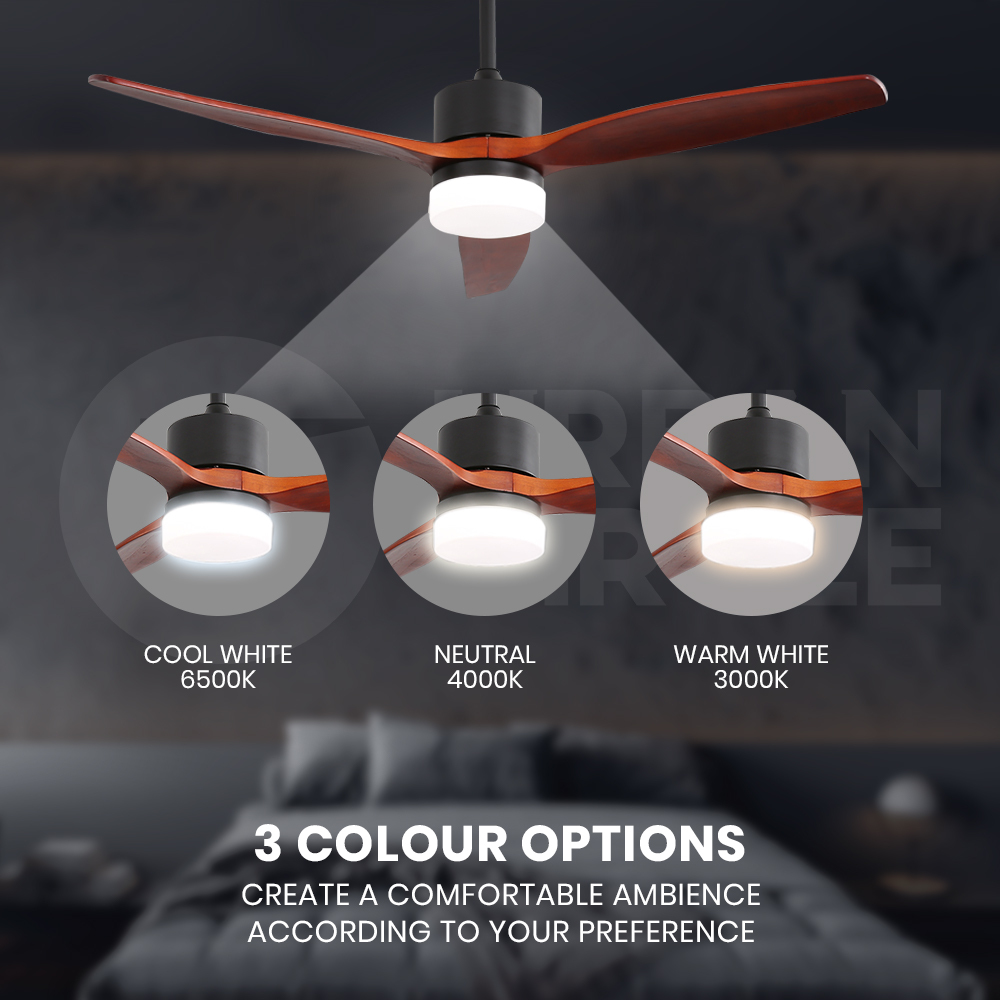 Krear 52" Inch Ceiling Fan Wooden Blades DC Motor Fans Light LED Remote Control - Picture 40 of 312