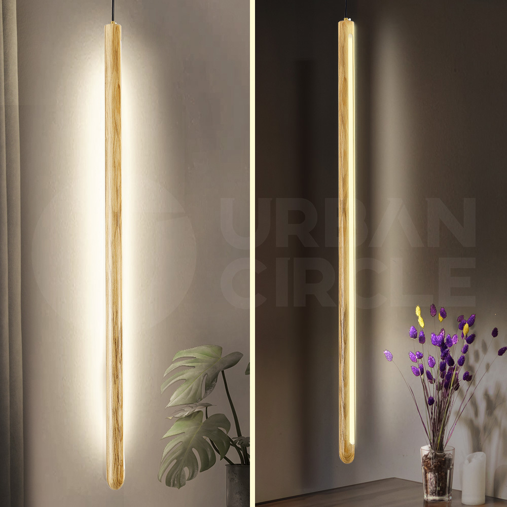 Krear Wooden Pendant Light Solid Wood LED Strips Linear Lighting 1.2M/1.5M/1.8M - Picture 189 of 197